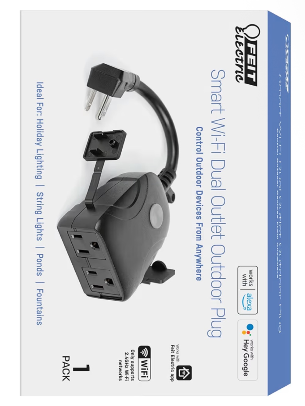 Black Feit Electric 120V 15A Smart Wifi Enabled Dual Outlet Outdoor Wall Plug